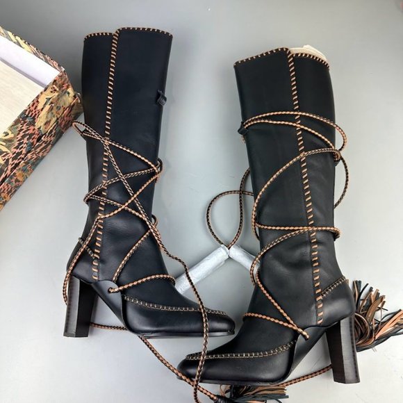 Ulla Johnson Atlas Moccasin High Heel Boot in Noir - Picture 6 of 9